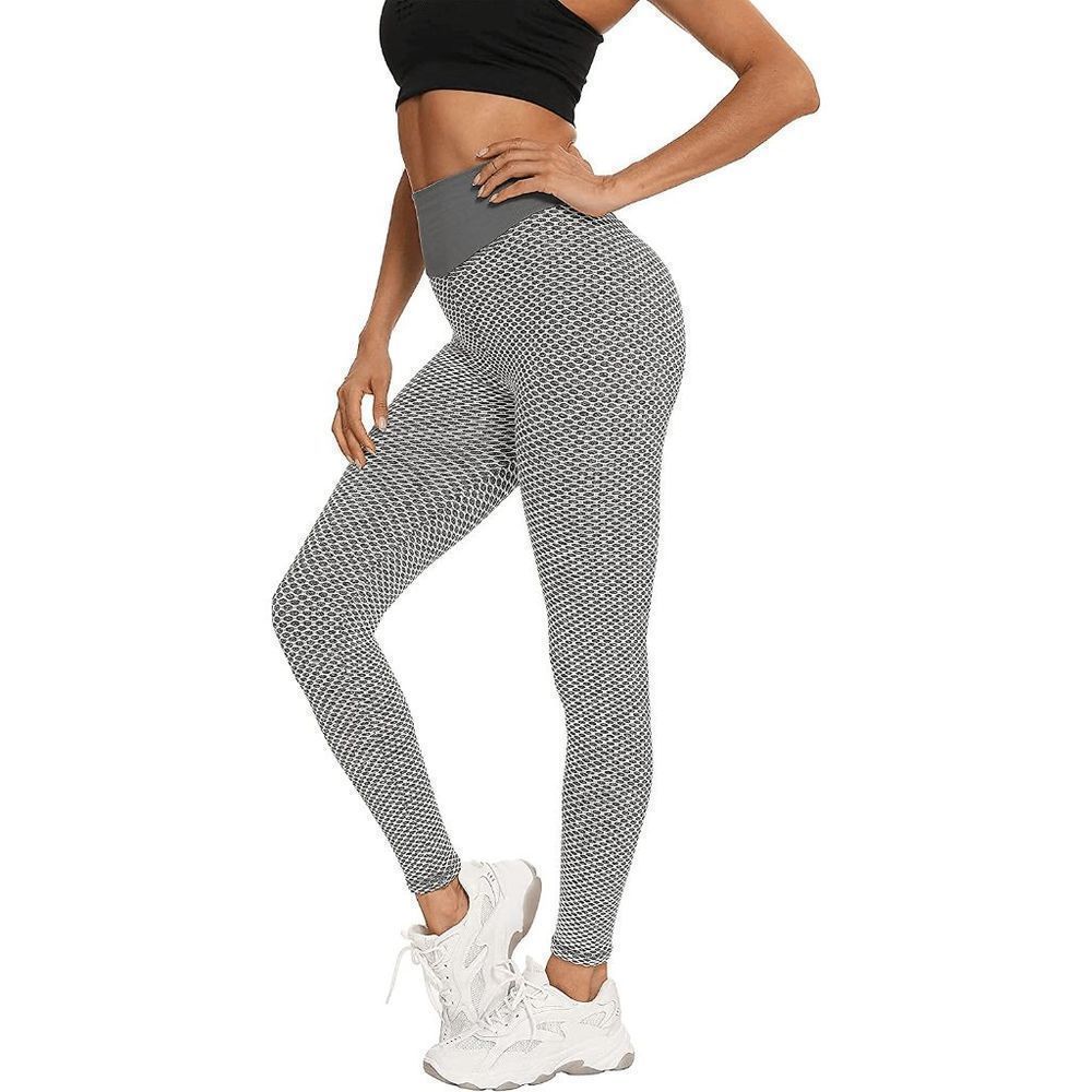 MICROHEALTH Women's High-Rise/Waist Honeycomb Workout Yoga Leggings Gray/White S
